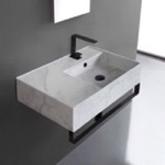 Scarabeo 5117-F-TB-BLK Marble Design Ceramic Wall Mounted Sink With Matte Black Towel Bar